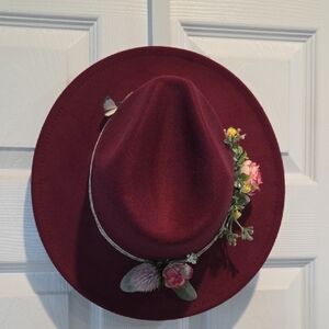 One Of A Kind Handmade Elegant Burgundy Floral Women's Felt Hat